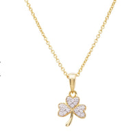 14K Gold Vermeil Shamrock Necklace With White Cubic Zirconia