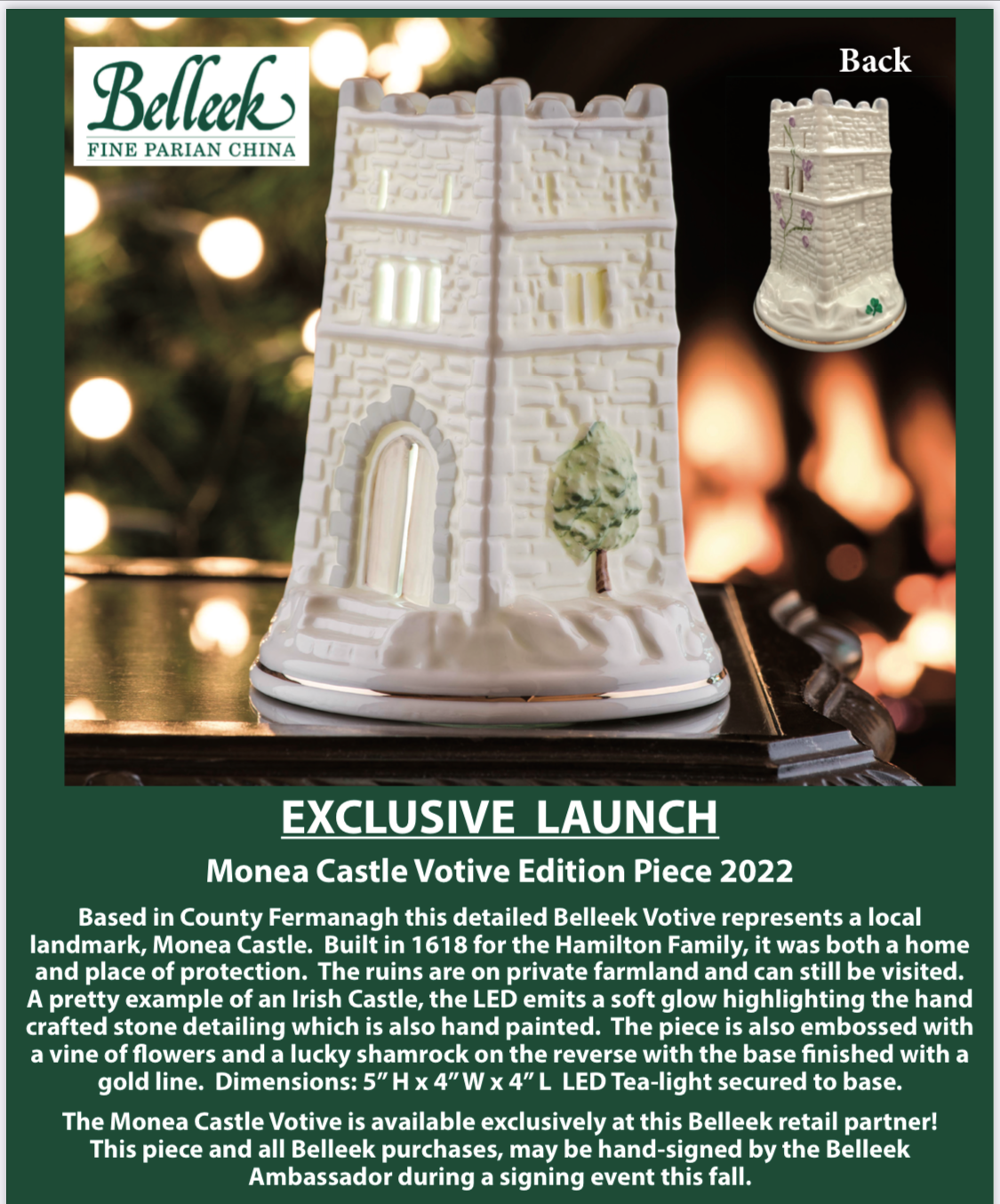 Monea Castle Votive Edition Piece Casey's Irish Imports, Inc.