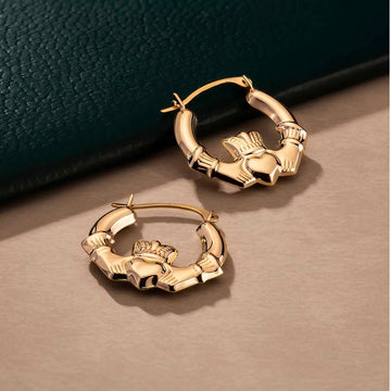 10K Gold Small Claddagh Hoop Earrings