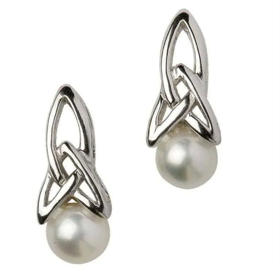 Celtic Sterling Silver Pearl Earrings