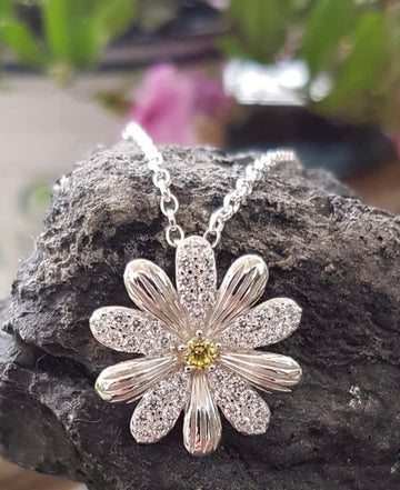 Sterling Silver Daisy Yellow Topaz Pendant