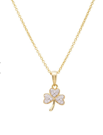 14K Gold Vermeil Shamrock Necklace With White Cubic Zirconia