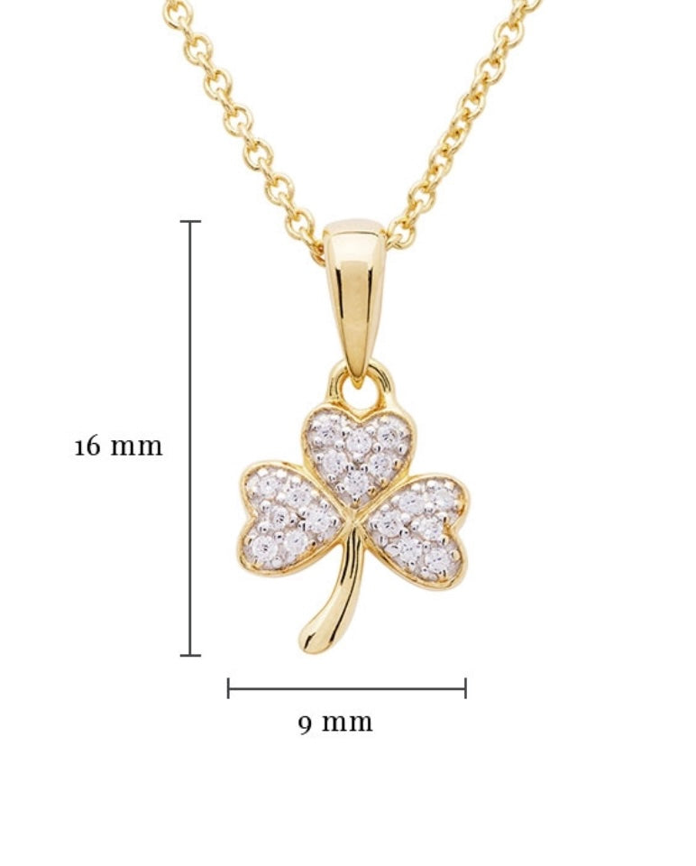 14K Gold Vermeil Shamrock Necklace With White Cubic Zirconia