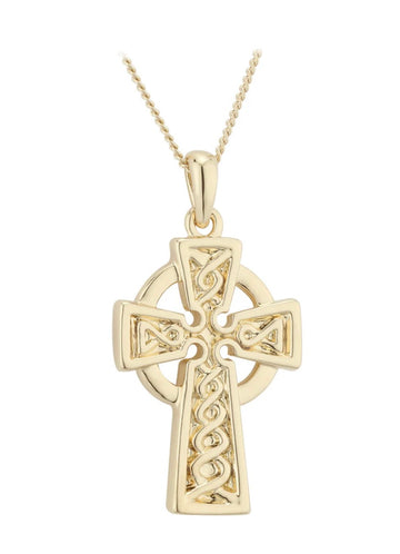 Gold Plated Engraved Celtic Cross Pendant