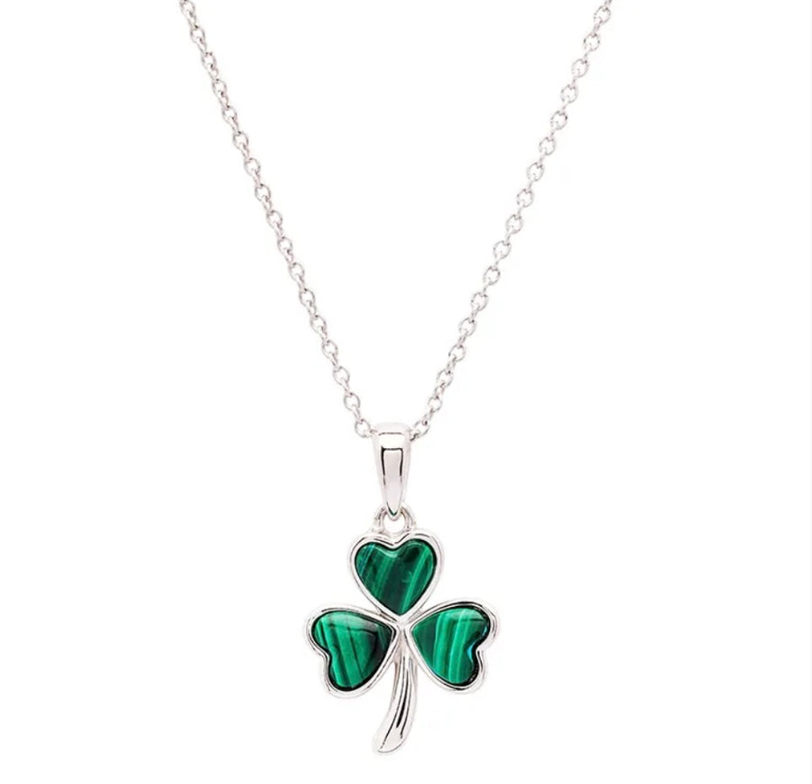 Green Malachite Sterling Silver Shamrock Pendant