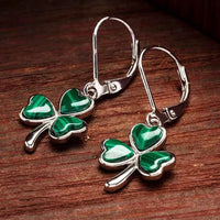 Green Malachite Sterling Silver Shamrock Drop Earrings