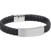 Mens Celtic Black Leather Bracelet Wide