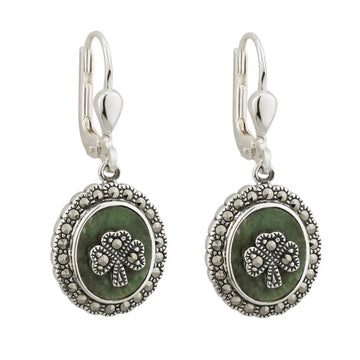 Connemara Marble Marcasite Shamrock Earrings