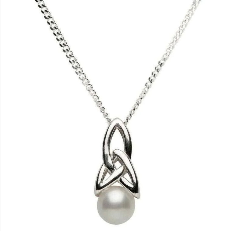 Celtic Silver Trinity Pearl Necklace