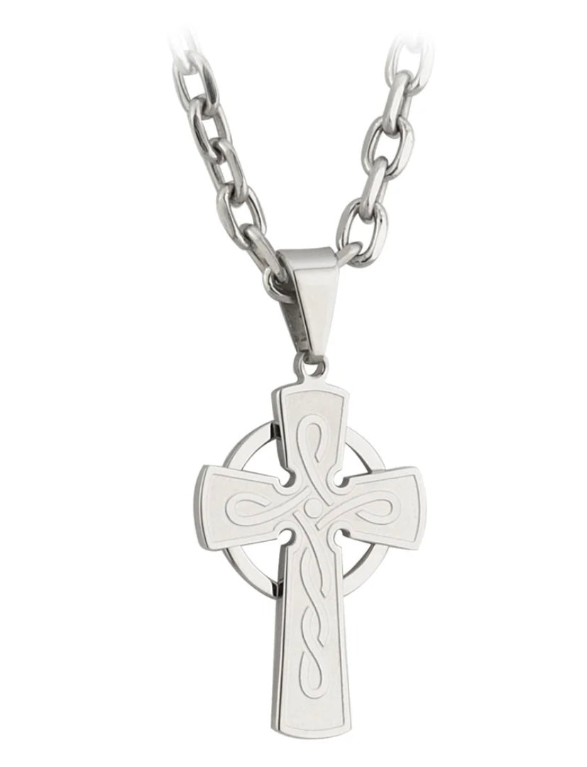 Steel Engraved Celtic Cross Pendant