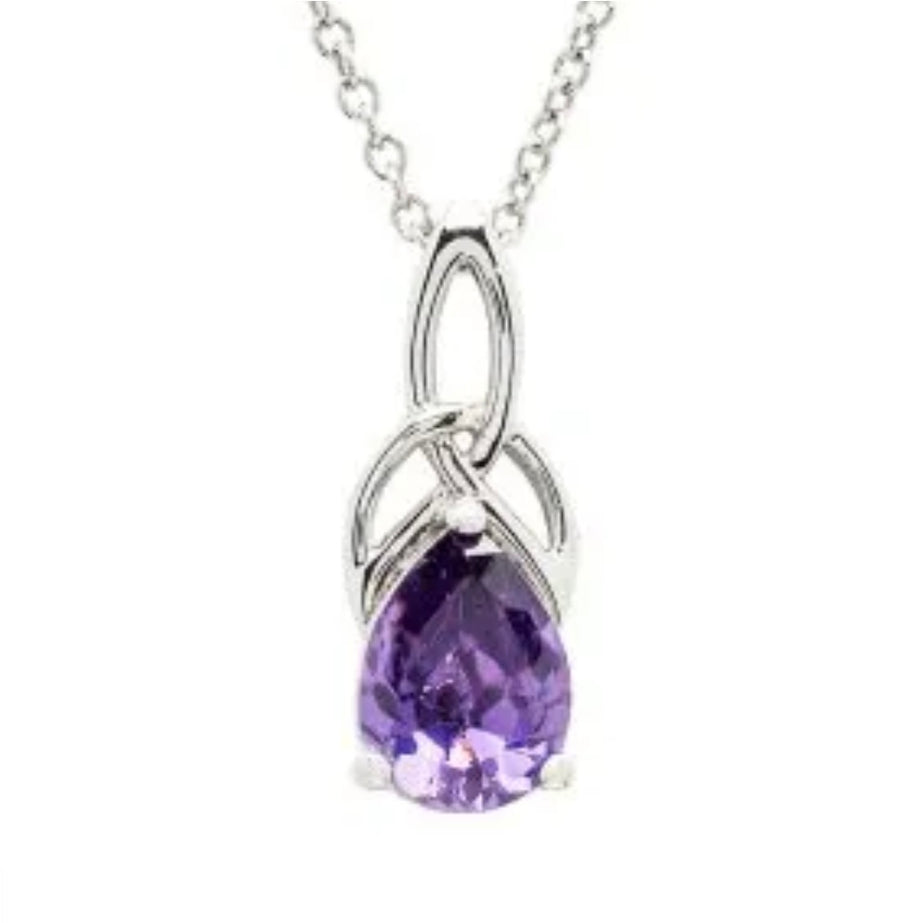 Sterling Silver Cubic Zirconia Amethyst Trinity Knot Necklace