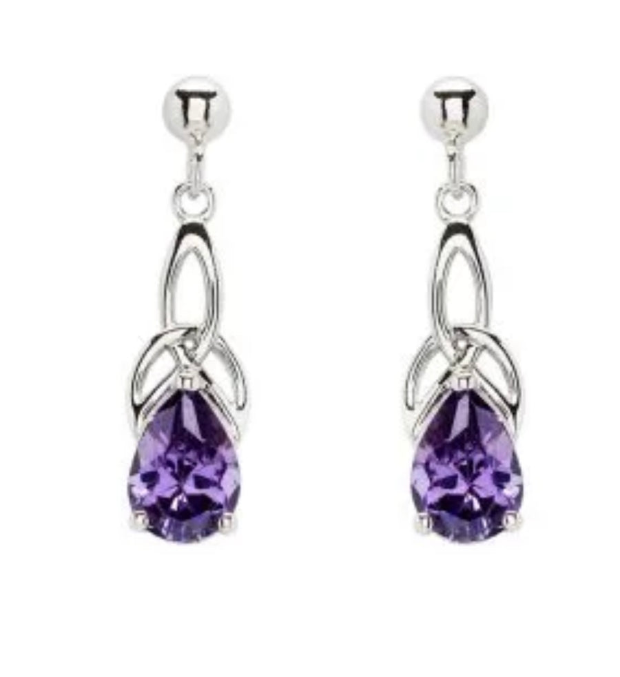 Sterling Silver Cubic Zirconia Amethyst Trinity Knot Earrings