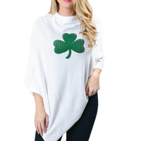 Holly Shamrock Poncho White with Green Shamrock