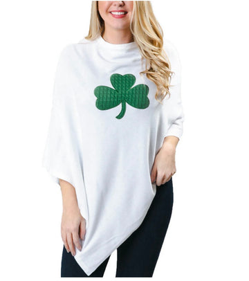 Holly Shamrock Poncho White with Green Shamrock