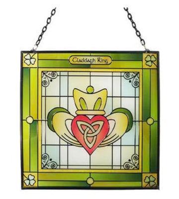 Claddagh Ring Stained Glass Hanging Panel