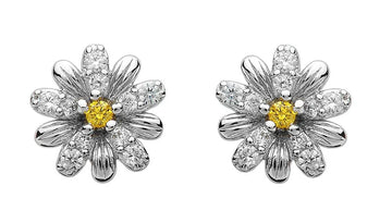 Sterling Silver Daisy Topaz CZ Earrings