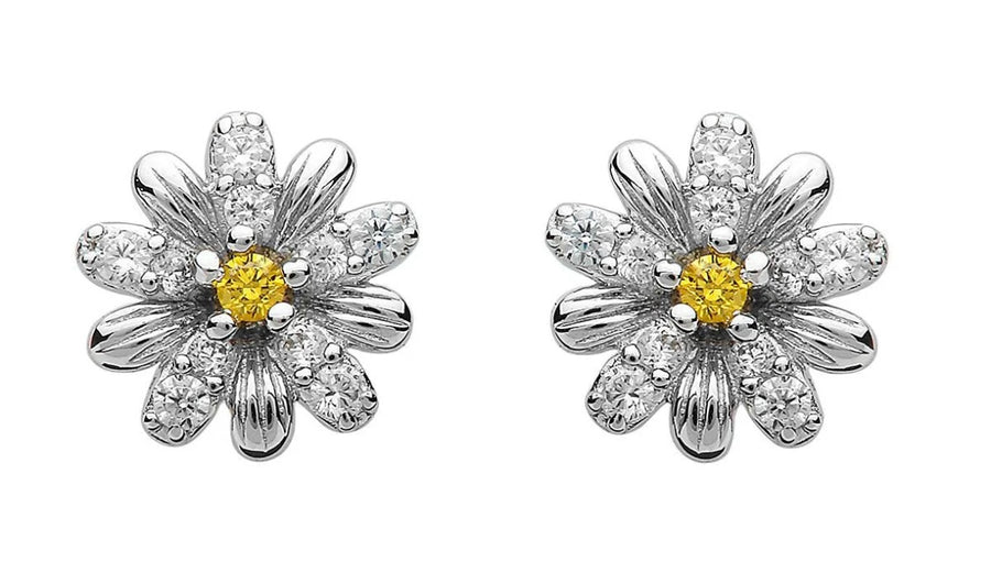 Sterling Silver Daisy Topaz CZ Earrings