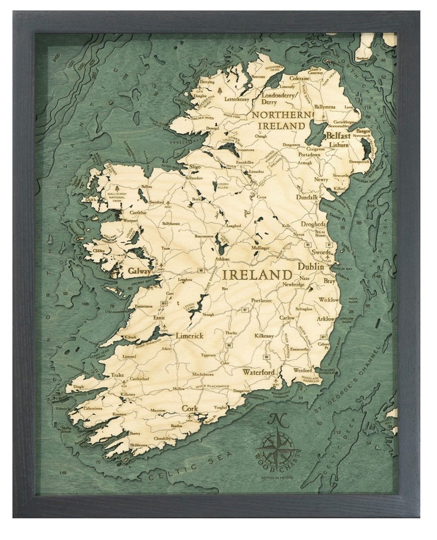 Ireland 3D Framed Wood Map