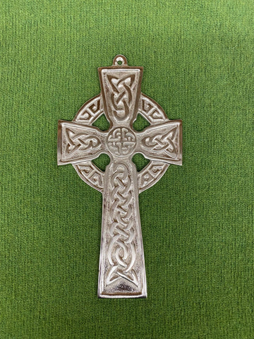 Celtic Cross with Satin Nickel Finish to hang on wall.